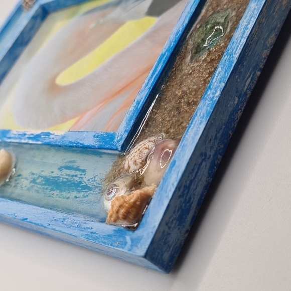 Flamingo Resting Seashell Ocean Beach Framed Art Print - Picture 9 of 12